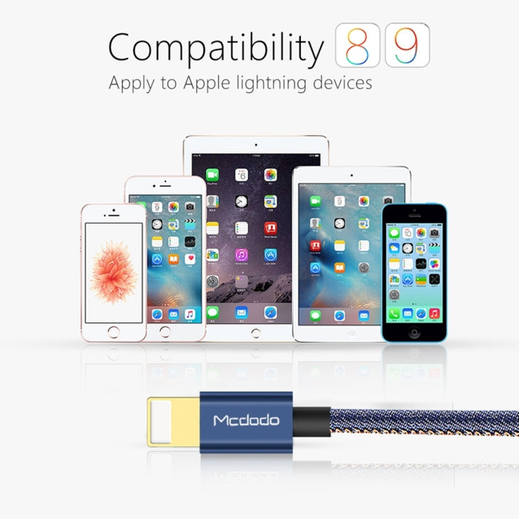 Mcdodo CA-1730 1.2m 2.4A Reversible 8 Pin to USB Denim Cover TPE Jacket Data Sync Charging Cable with Aero Aluminum Head for iPhone, iPad (Denim Blue) by Mcdodo