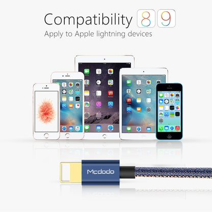 Mcdodo CA-1730 1.2m 2.4A Reversible 8 Pin to USB Denim Cover TPE Jacket Data Sync Charging Cable with Aero Aluminum Head for iPhone, iPad (Denim Blue) by Mcdodo