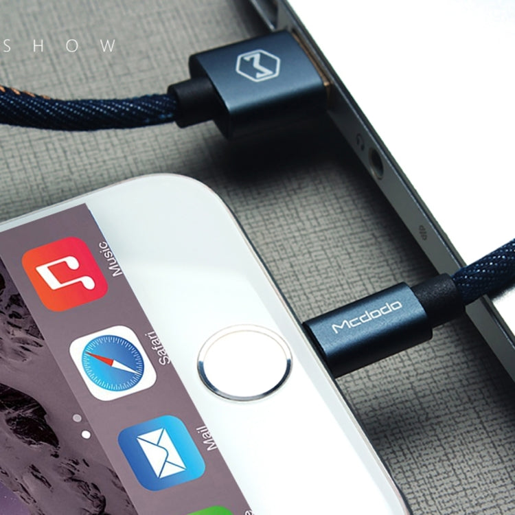 Mcdodo CA-1730 1.2m 2.4A Reversible 8 Pin to USB Denim Cover TPE Jacket Data Sync Charging Cable with Aero Aluminum Head for iPhone, iPad (Denim Blue) by Mcdodo