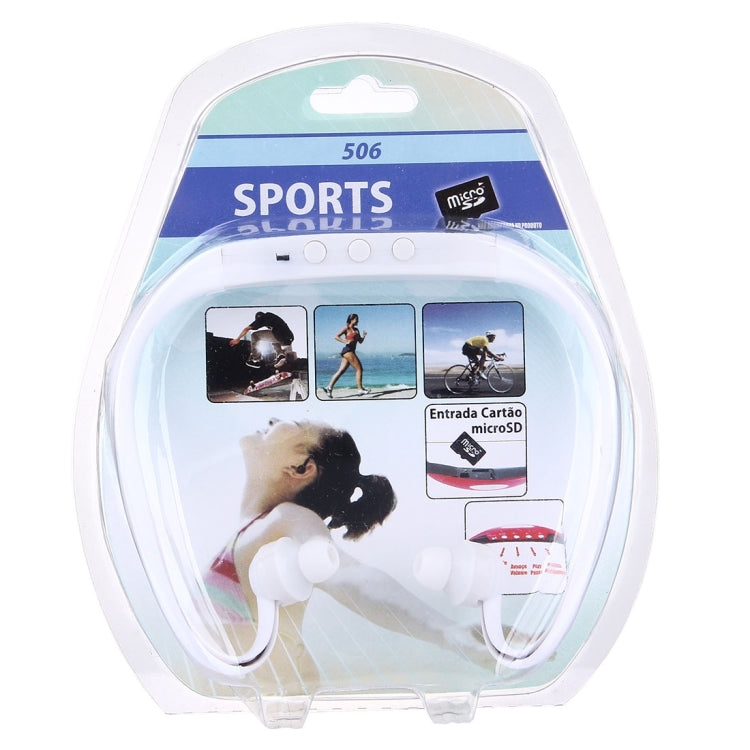 506 Life Waterproof Sweatproof Stereo Wireless Sports Earbud Earphone In-ear Headphone Headset with Micro SD Card Slot, For Smart Phones & iPad & Laptop & Notebook & MP3 or Other Audio Devices, Maximum SD Card Storage: 8GB(White) by bashfashion