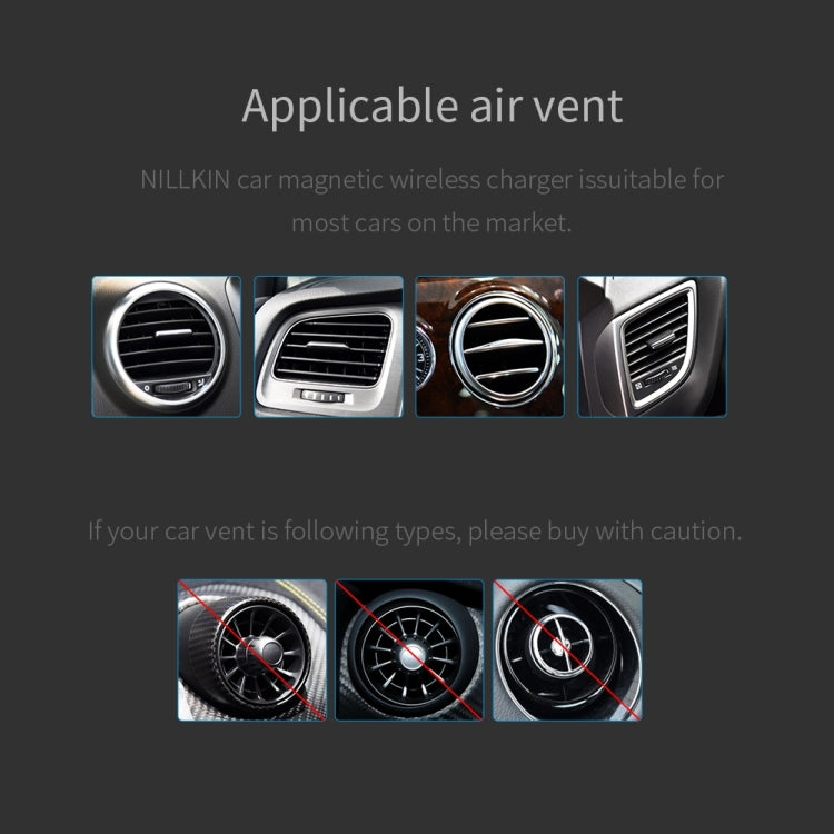 NILLKIN MC027 Car Air Outlet Vent Mount Clamp Holder 10W Fast Charging Qi Magnetic Wireless Charger(Black) by NILLKIN