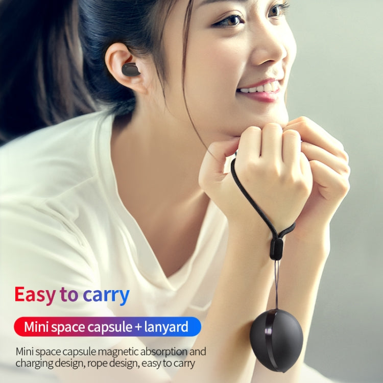 A10 TWS Space Capsule Shape Wireless Bluetooth Earphone with Magnetic Charging Box & Lanyard, Support HD Call & Automatic Pairing Bluetooth(White) by bashfashion