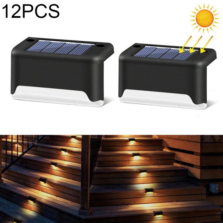 12 PCS Solar Powered LED Outdoor Stairway Light IP65 Waterproof Garden Lamp, Warm White Light(Black) by bashfashion