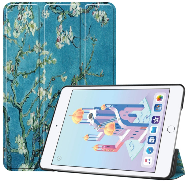 Apricot Flower Pattern Custer Texture Horizontal Flip PU Leather Case for iPad Mini 2019 / Mini 4 , with Three-folding Holder & Sleep / Wake-up Function by bashfashion