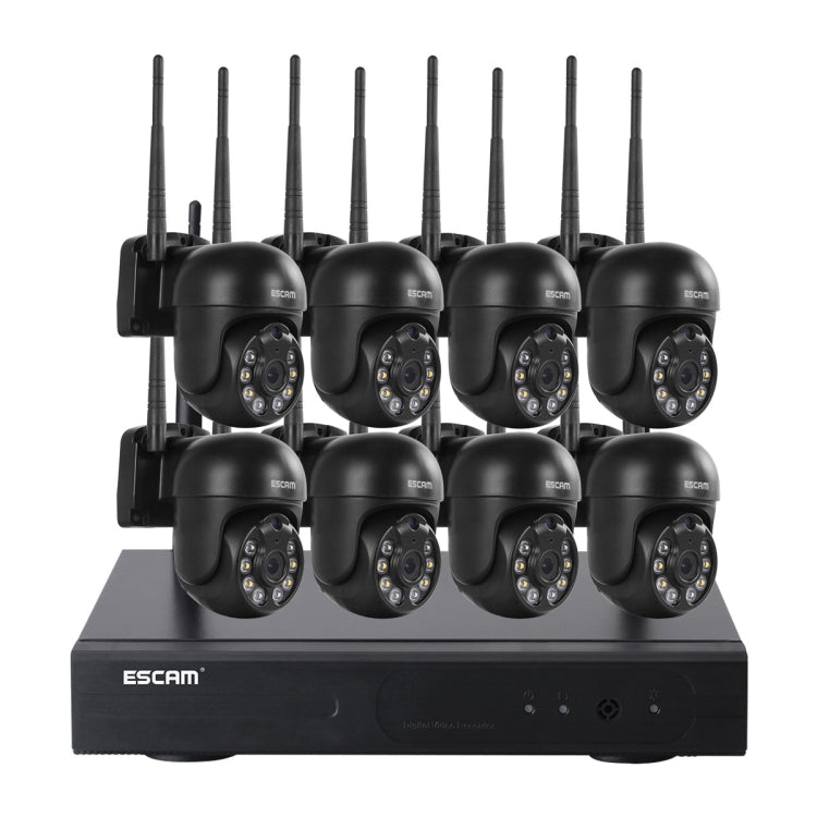 ESCAM WNK618 3.0 Million Pixels 8-channel Wireless Dome Camera HD NVR Security System, Support Motion Detection & Two-way Audio & Full-color Night Vision & TF Card, AU Plug by ESCAM