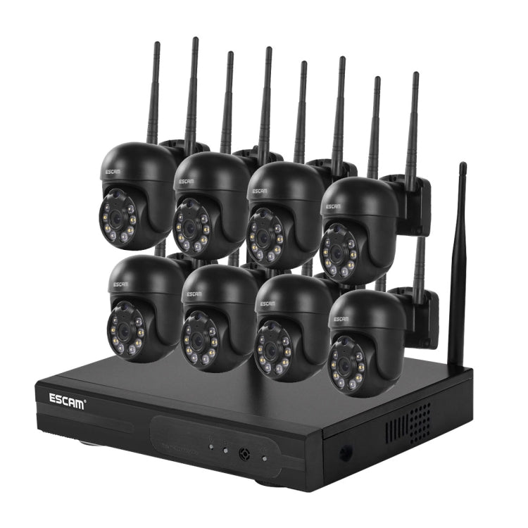ESCAM WNK618 3.0 Million Pixels 8-channel Wireless Dome Camera HD NVR Security System, Support Motion Detection & Two-way Audio & Full-color Night Vision & TF Card, US Plug by ESCAM