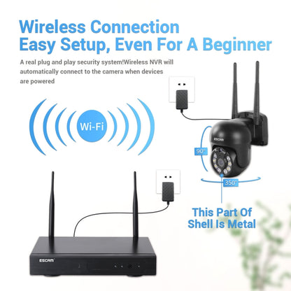 ESCAM WNK618 3.0 Million Pixels 8-channel Wireless Dome Camera HD NVR Security System, Support Motion Detection & Two-way Audio & Full-color Night Vision & TF Card, EU Plug by ESCAM