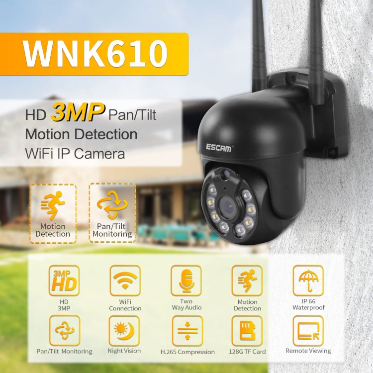 ESCAM WNK610 3.0 Million Pixels Wireless Dome IP Camera, Support Motion Detection & Two-way Audio & Full-color Night Vision & TF Card, UK Plug by ESCAM