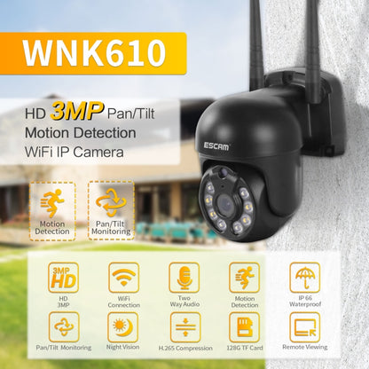 ESCAM WNK610 3.0 Million Pixels Wireless Dome IP Camera, Support Motion Detection & Two-way Audio & Full-color Night Vision & TF Card, UK Plug by ESCAM