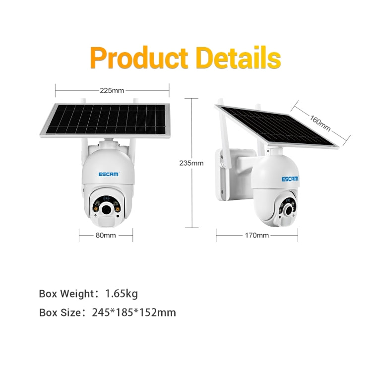 ESCAM QF450 HD 1080P 4G EU Version Solar Powered IP Camera with 16G Memory, Support Two-way Audio & PIR Motion Detection & Night Vision & TF Card by ESCAM