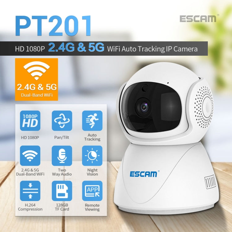 ESCAM PT201 HD 1080P Dual-band WiFi IP Camera, Support Night Vision / Motion Detection / Auto Tracking / TF Card / Two-way Audio, US Plug by ESCAM