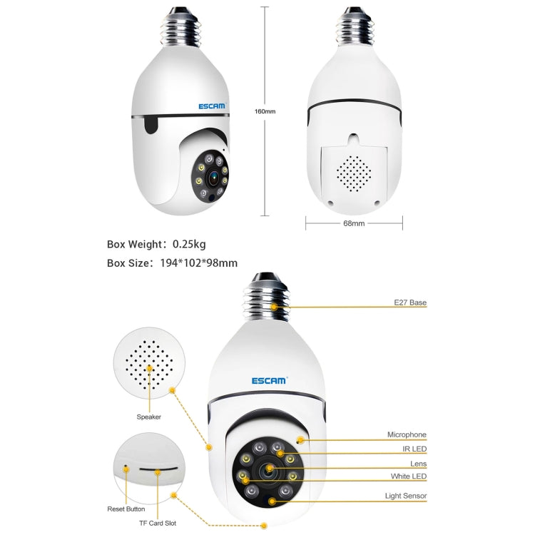 ESCAM PT208 1080P HD Light Bulb WiFi Camera, Support Motion Detection, Two-way Audio, Night Vision, TF Card by ESCAM