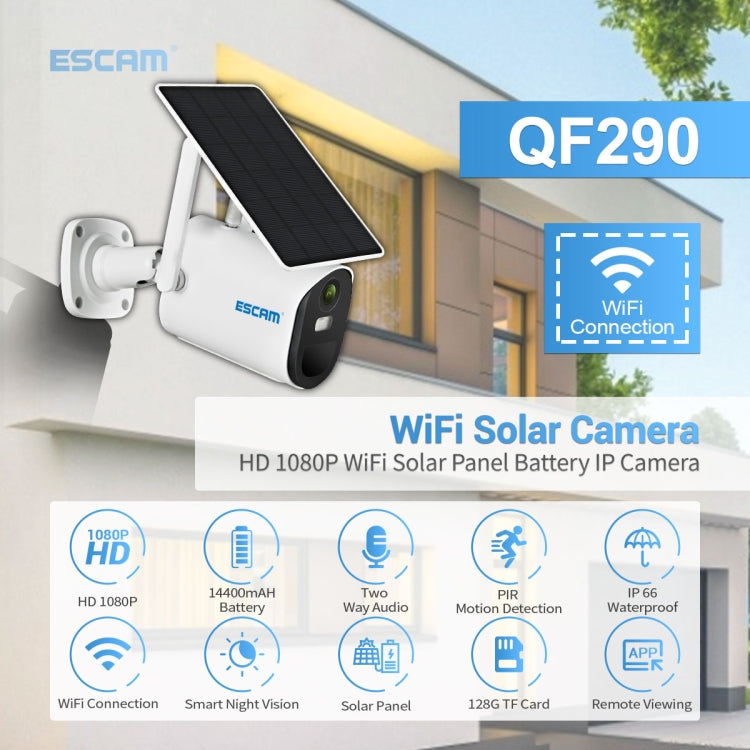 ESCAM QF290 HD 1080P WiFi Solar Panel IP Camera, Support Motion Detection / Night Vision / TF Card / Two-way Audio by ESCAM