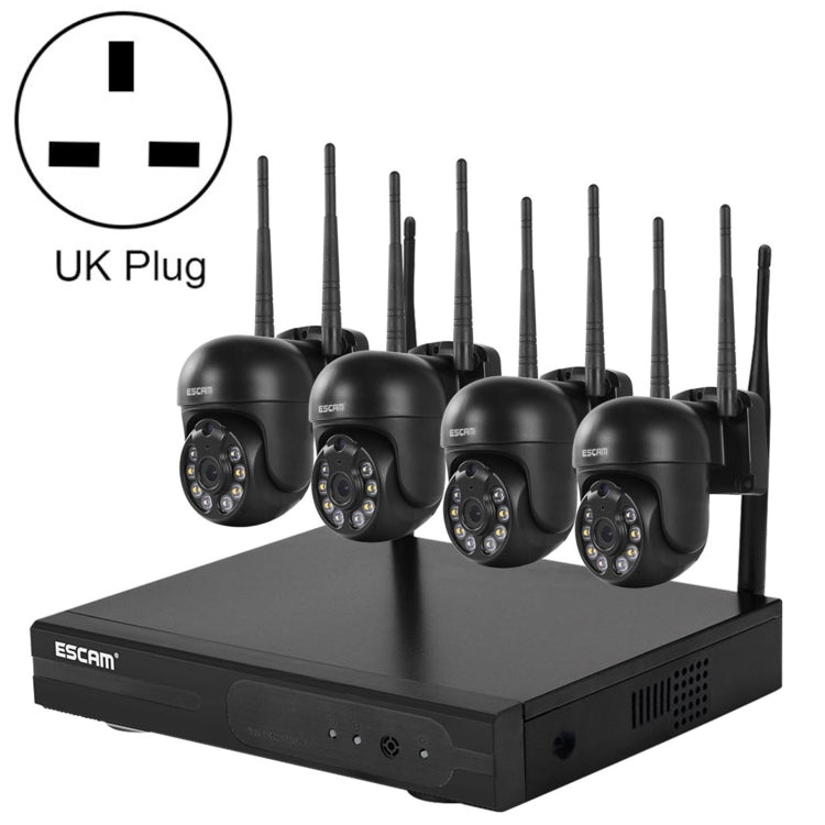 ESCAM WNK614 HD 3.0 Million Pixels 8-channel Wireless + 4IPC Wireless NVR Security System, UK Plug by ESCAM