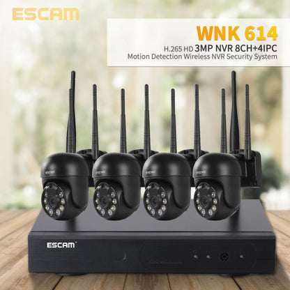 ESCAM WNK614 HD 3.0 Million Pixels 8-channel Wireless + 4IPC Wireless NVR Security System, UK Plug by ESCAM