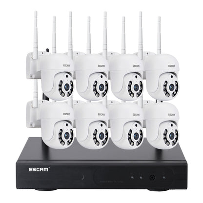 ESCAM WNK718 HD 3.0 Million Pixels 8-channel Wireless + 8IPC Wireless NVR Security System, US Plug by ESCAM