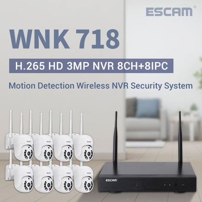 ESCAM WNK718 HD 3.0 Million Pixels 8-channel Wireless + 8IPC Wireless NVR Security System, AU Plug by ESCAM