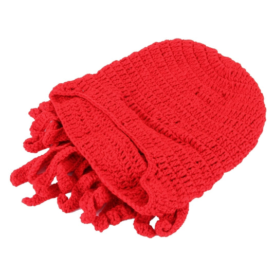 Amurleopard Unisex Barbarian Knit Beanie Octopus Tentacle Cap Winter Warm Face Mask Crochet Hat(Red) by bashfashion