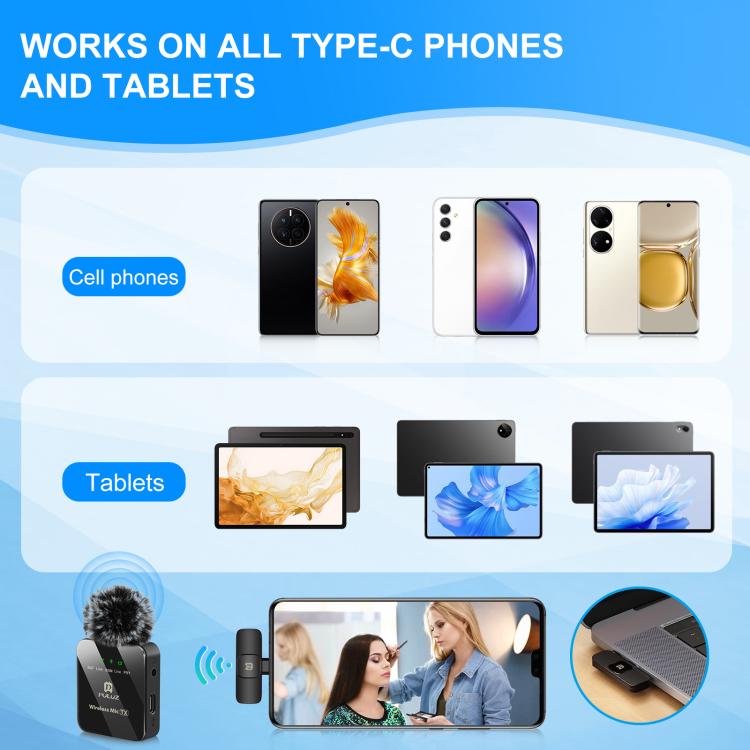 PULUZ Wireless Lavalier Microphone for Type-C Phone, Type-C Receiver(Black) by PULUZ