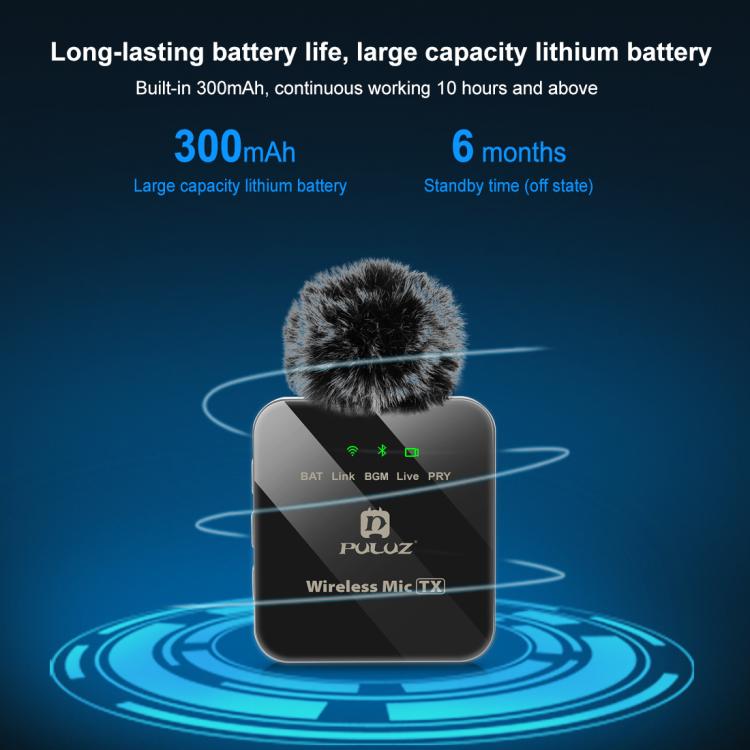 PULUZ Wireless Lavalier Microphone for Type-C Phone, Type-C Receiver and Dual Microphones (Black) by PULUZ