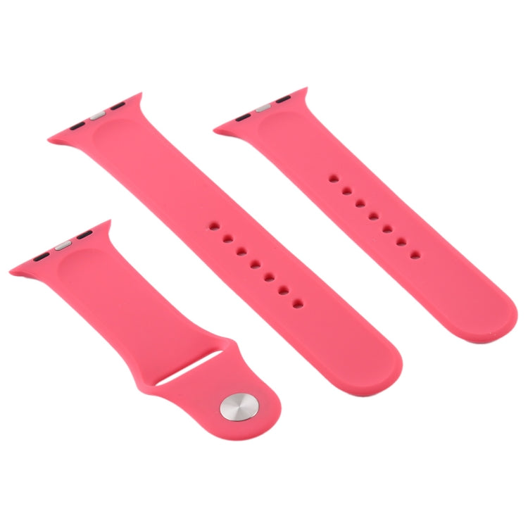 For Apple Watch Ultra 49mm & Watch Ultra 2 49mm / Series 9&8&7 45mm / SE 3&SE 2&6&SE&5&4 44mm / 3&2&1 42mm 3 in 1 Rubber Watch Band with Pin Buckle(Hibiscus Pink) by bashfashion