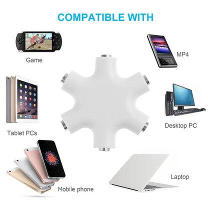 6 Ports Audio Splitter Headphone Connector, Compatible with Phones, Tablets, Headphones, MP3 Player, Car/Home Stereo & More,(White) by bashfashion