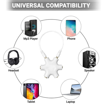 6 Ports Audio Splitter Headphone Connector with 3.5mm Audio Cable, Compatible with Phones, Tablets, Headphones, MP3 Player, Car/Home Stereo & More(White) by bashfashion