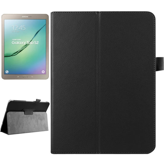 Litchi Texture Horizontal Flip Solid Color Smart Leather Case with Two-folding Holder & Sleep / Wake-up Function for Galaxy Tab S2 9.7 / T815(Black) by bashfashion