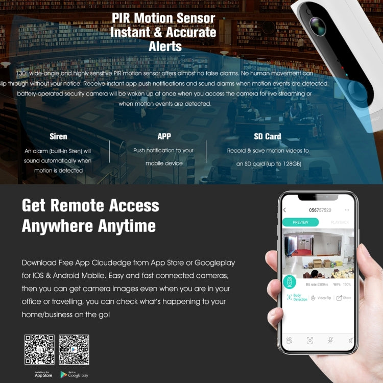 A1 WiFi Wireless 720P IP Camera, Support Night Vision / Motion Detection / PIR Motion Sensor, Two-way Audio, Built-in 3000mAh Rechargeable Battery by bashfashion