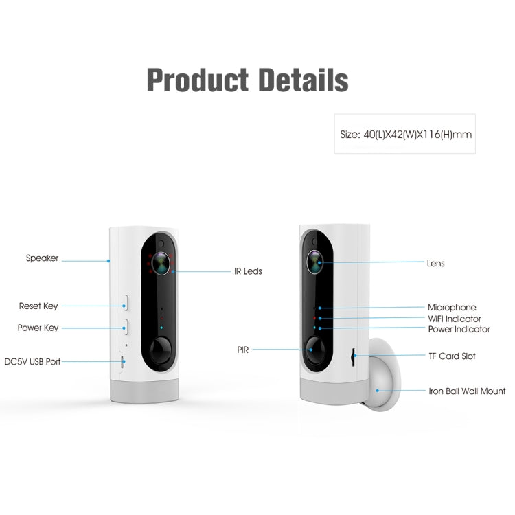 A1 WiFi Wireless 720P IP Camera, Support Night Vision / Motion Detection / PIR Motion Sensor, Two-way Audio, Built-in 3000mAh Rechargeable Battery by bashfashion