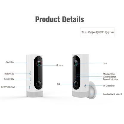 A1 WiFi Wireless 720P IP Camera, Support Night Vision / Motion Detection / PIR Motion Sensor, Two-way Audio, Built-in 3000mAh Rechargeable Battery by bashfashion