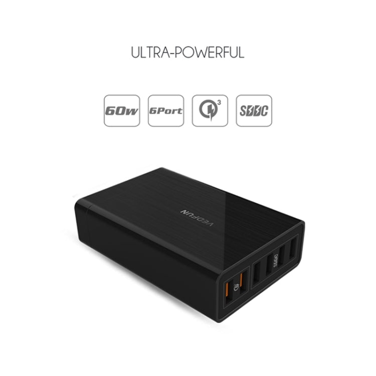 VEDFUN TurboCube D620 Six Ports Quick Charge 3.0 + SDDC Technology USB Charger, EU/US/UK Plug by VEDFUN