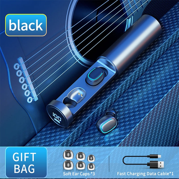 C1 Bluetooth 5.0 TWS Circular Chimney Touch Digital Display True Wireless Bluetooth Earphone with Charging Box(Black) by bashfashion