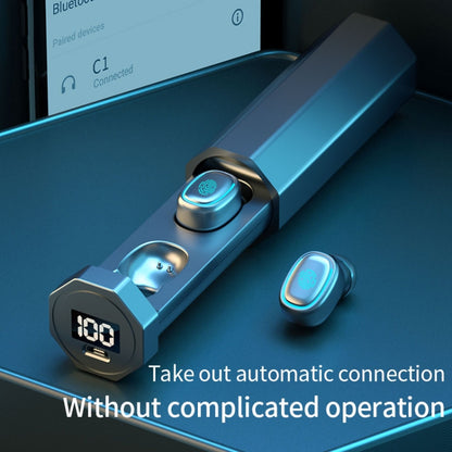 C1 Bluetooth 5.0 TWS Circular Chimney Touch Digital Display True Wireless Bluetooth Earphone with Charging Box(Blue) by bashfashion