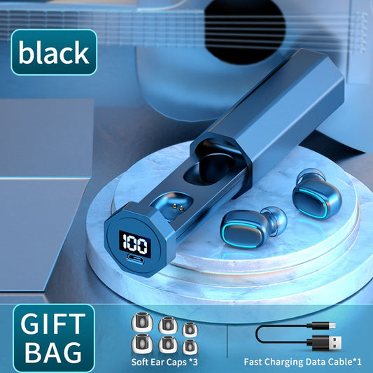 C1 Bluetooth 5.0 TWS Touch Polygonal Digital Display True Wireless Bluetooth Earphone with Charging Box(Black) by bashfashion