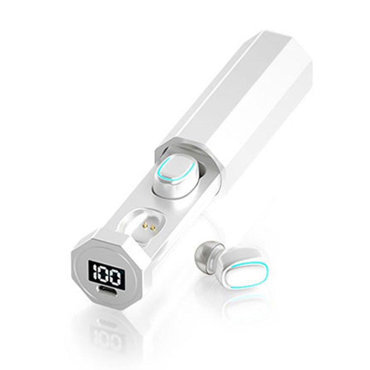 C1 Bluetooth 5.0 TWS Polygonal Touch Digital Display True Wireless Bluetooth Earphone with Charging Box(White) by bashfashion