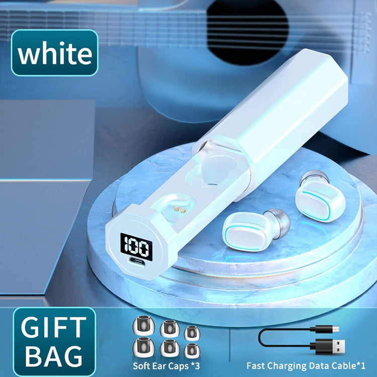 C1 Bluetooth 5.0 TWS Polygonal Touch Digital Display True Wireless Bluetooth Earphone with Charging Box(White) by bashfashion