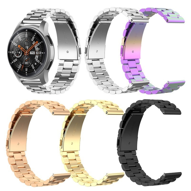 For Huawei GT2/GT/Samsung Galaxy Watch 46mm R800/Samsung Gear S3 22mm 3-Beads Stainless Steel Watch Band(Black) by bashfashion