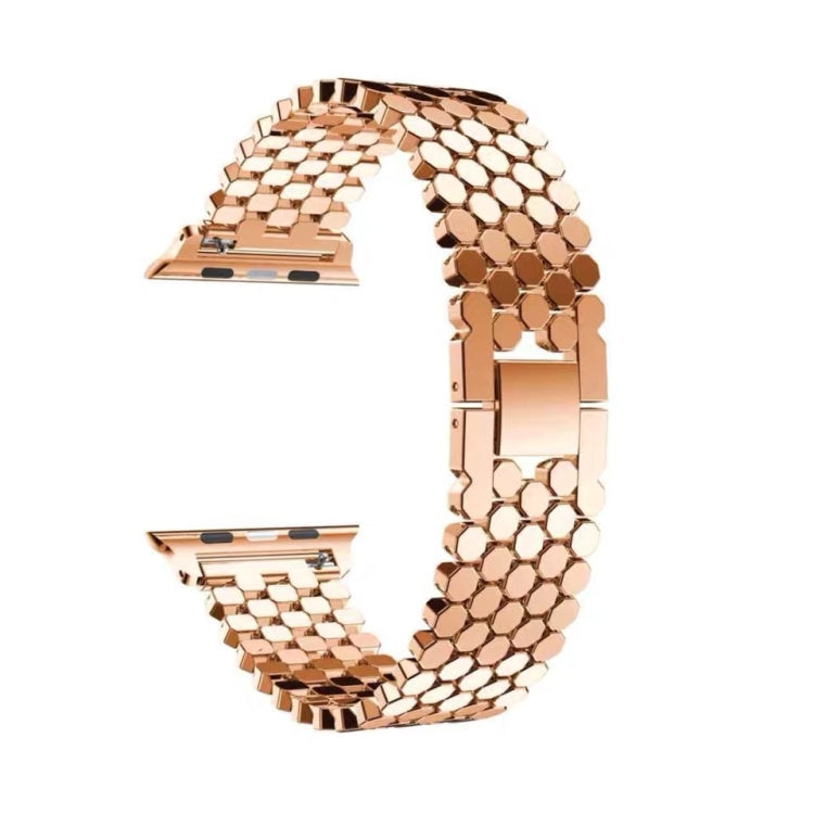 For Apple Watch Series 7 45mm / 6 & SE & 5 & 4 44mm / 3 & 2 & 1 42mm Honeycomb Stainless Steel Watch Band Strap(Rose Gold) by bashfashion