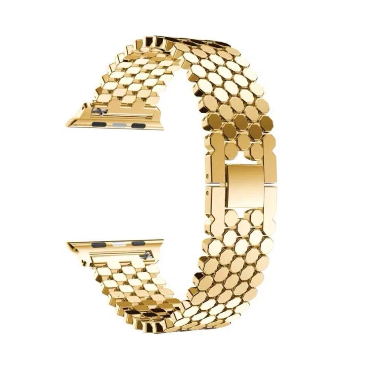 For Apple Watch Series 7 45mm / 6 & SE & 5 & 4 44mm / 3 & 2 & 1 42mm Honeycomb Stainless Steel Watch Band Strap(Gold) by bashfashion