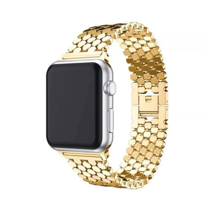 For Apple Watch Series 7 45mm / 6 & SE & 5 & 4 44mm / 3 & 2 & 1 42mm Honeycomb Stainless Steel Watch Band Strap(Gold) by bashfashion