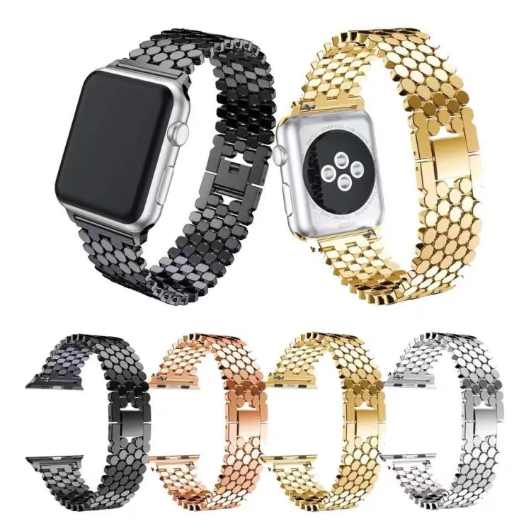 For Apple Watch Series 7 45mm / 6 & SE & 5 & 4 44mm / 3 & 2 & 1 42mm Honeycomb Stainless Steel Watch Band Strap(Gold) by bashfashion