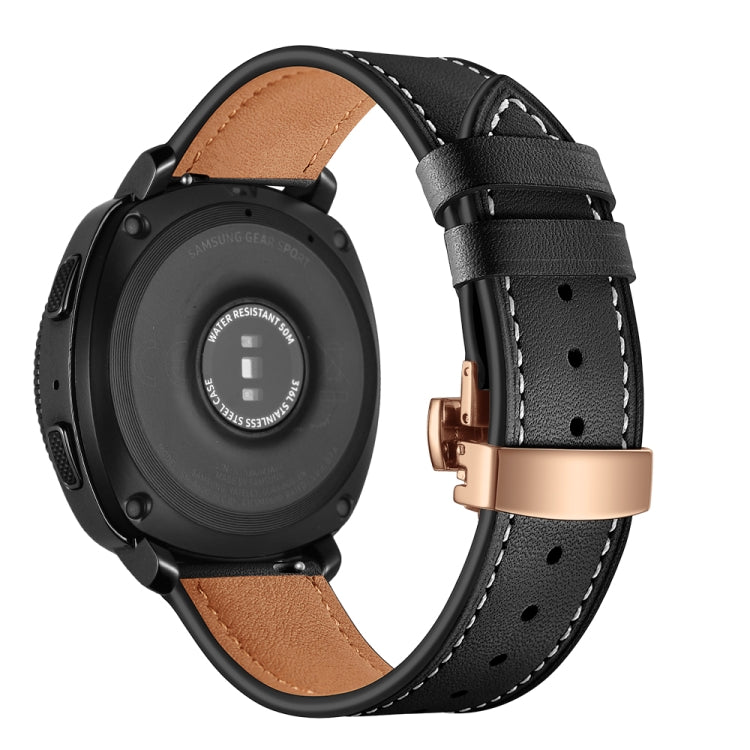 22mm For Huawei Watch GT2e / GT2 46mm Leather Butterfly Buckle Strap Rose Gold Buckle(Black) by bashfashion