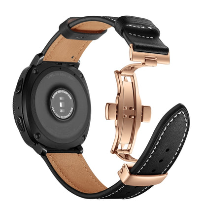 22mm For Huawei Watch GT2e / GT2 46mm Leather Butterfly Buckle Strap Rose Gold Buckle(Black) by bashfashion
