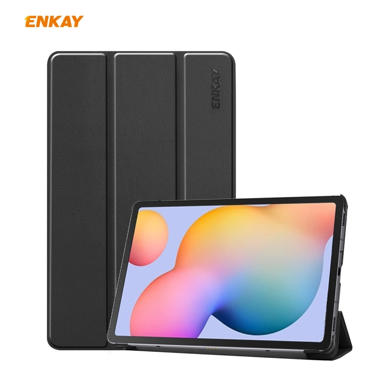 For Samsung Galaxy Tab S6 Lite P610 / P615 / Tab S6 Lite 2022 / P613 / P619 ENKAY 3-Fold Plastic Leather Smart Tablet Case(Black) by ENKAY