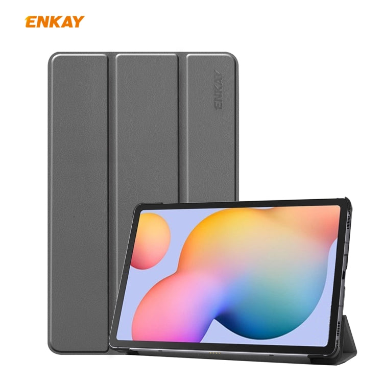For Samsung Galaxy Tab S6 Lite P610 / P615 / Tab S6 Lite 2022 / P613 / P619 ENKAY 3-Fold Plastic Leather Smart Tablet Case(Grey) by ENKAY