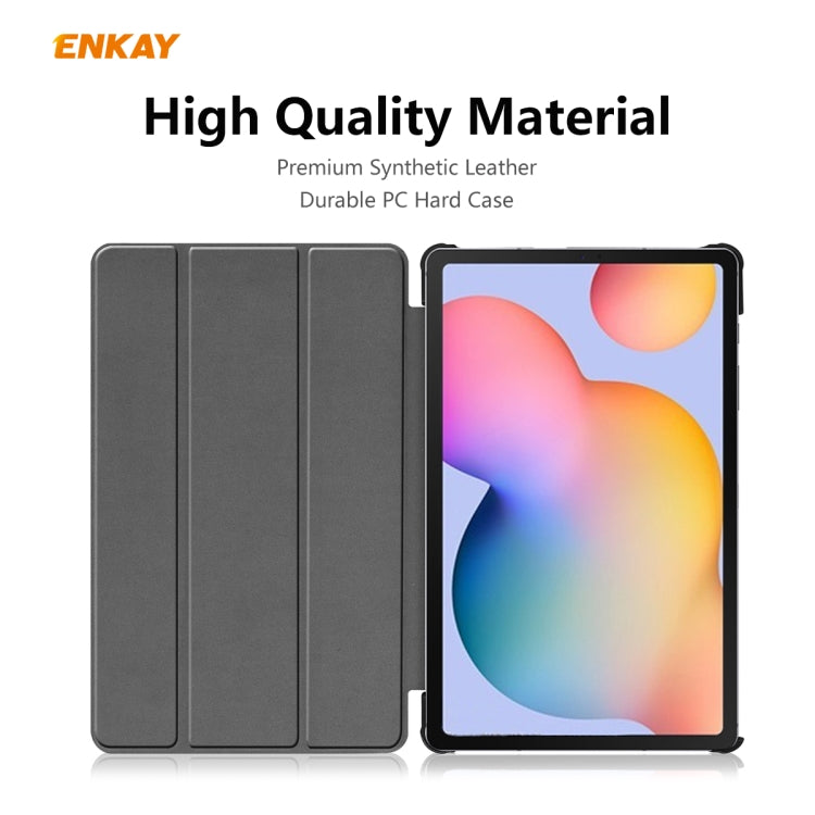For Samsung Galaxy Tab S6 Lite P610 / P615 / Tab S6 Lite 2022 / P613 / P619 ENKAY 3-Fold Plastic Leather Smart Tablet Case(Grey) by ENKAY