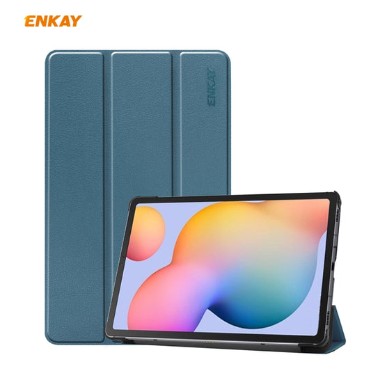 For Samsung Galaxy Tab S6 Lite P610 / P615 / Tab S6 Lite 2022 / P613 / P619 ENKAY 3-Fold Plastic Leather Smart Tablet Case(Blackish Green) by ENKAY