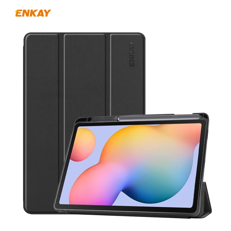 For Samsung Galaxy Tab S6 Lite P610 / P615 / Tab S6 Lite 2022 / P613 / P619 ENKAY Leather Smart Tablet Case with Pen Slot(Black) by ENKAY
