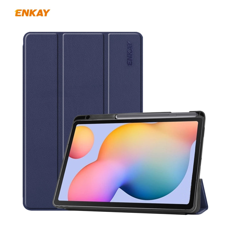 For Samsung Galaxy Tab S6 Lite P610 / P615 / Tab S6 Lite 2022 / P613 / P619 ENKAY Leather Smart Tablet Case with Pen Slot(Dark Blue) by ENKAY